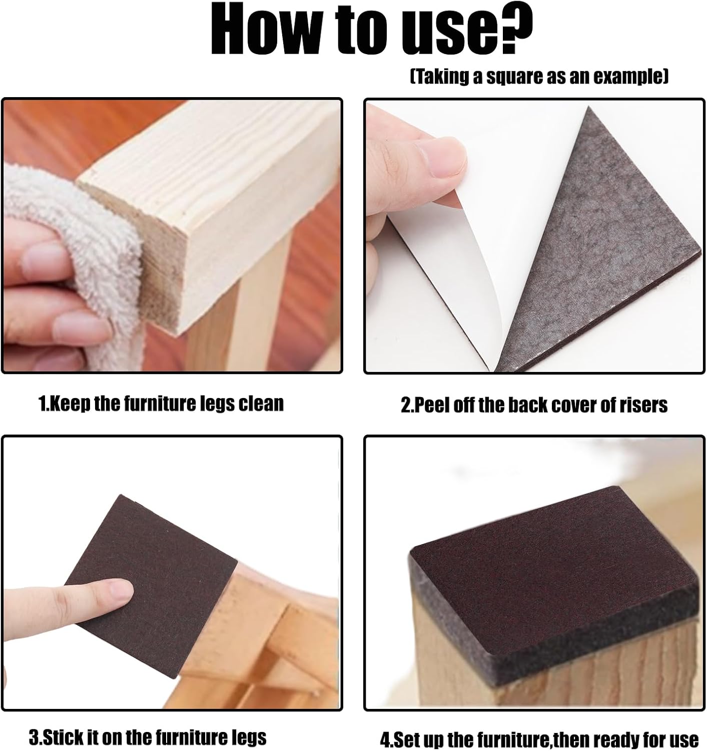 Furnigear 1.5x1.5 Inch Square Felt Furniture Pads, 18Pcs Self-Adhesive Floor Protectors for Chair Legs, Hardwood Floors - Cuttable, Anti-Scratch, Brown