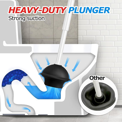 FORASTO 3 in 1 Toilet Brush and Plunger Set with Holder for Bathroom White | compact set, 3 in 1 deep cleaning, home toilet bowl crevice, brush plunger combo,Crevice Cleaning Brush