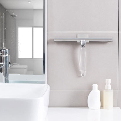 Ettori Shower Squeegee Clear Glass Wall Cleaner Stainless Steel with Suction Storage Hook -10'', Chrome