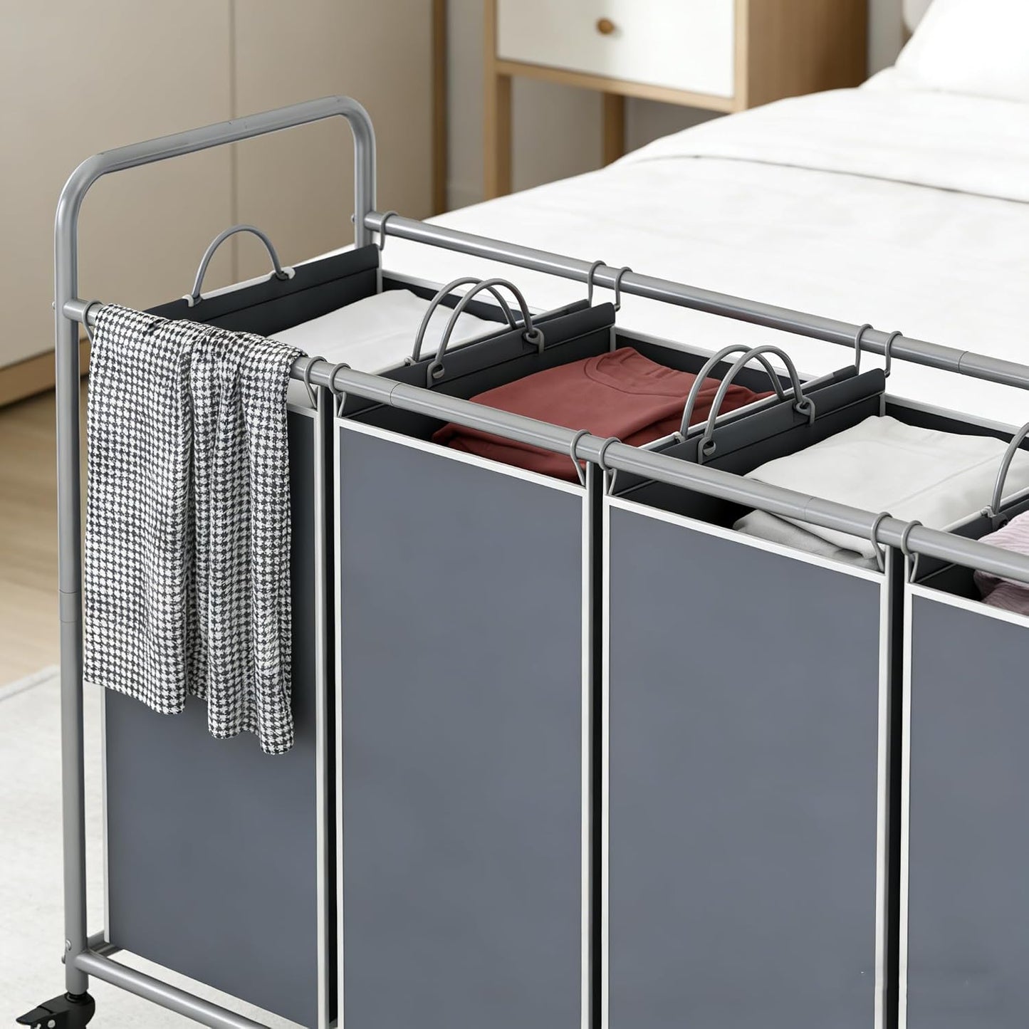 LINZINAR 3-Bag Laundry Hamper, Black Laundry Basket, 35.6 Gal(135 L) Laundry Sorter Cart Laundry Room Organization with Heavy Duty Rolling Lockable Wheels and Removable Bags