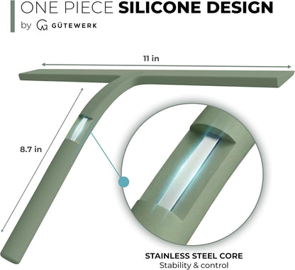 GÜTEWERK Silicone Shower Squeegee for Glass Doors & Mirrors with Stainless Steel Core, Streak-Free & No-Squeak Window Cleaning, 3-in-1 No-Drill Mount (Hook/Suction/Adhesive),White, 9 Inches