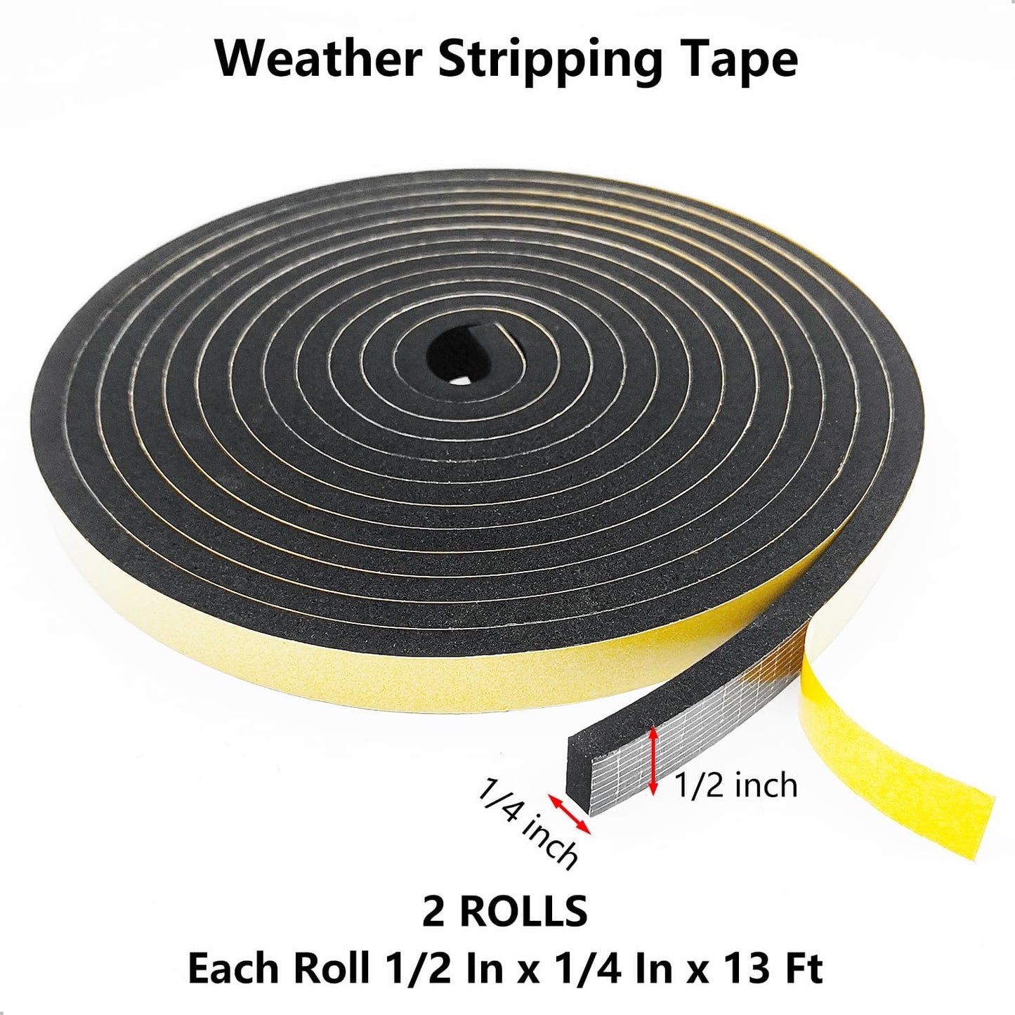 Weather Stripping Door Seal Strip, Strong Adhesive, Weatherproof, Reduce Noise, Gap Filler, Foam Insulation Tape for Doors and Windows (1/2 in x 1/4 in x 13 Ft), White