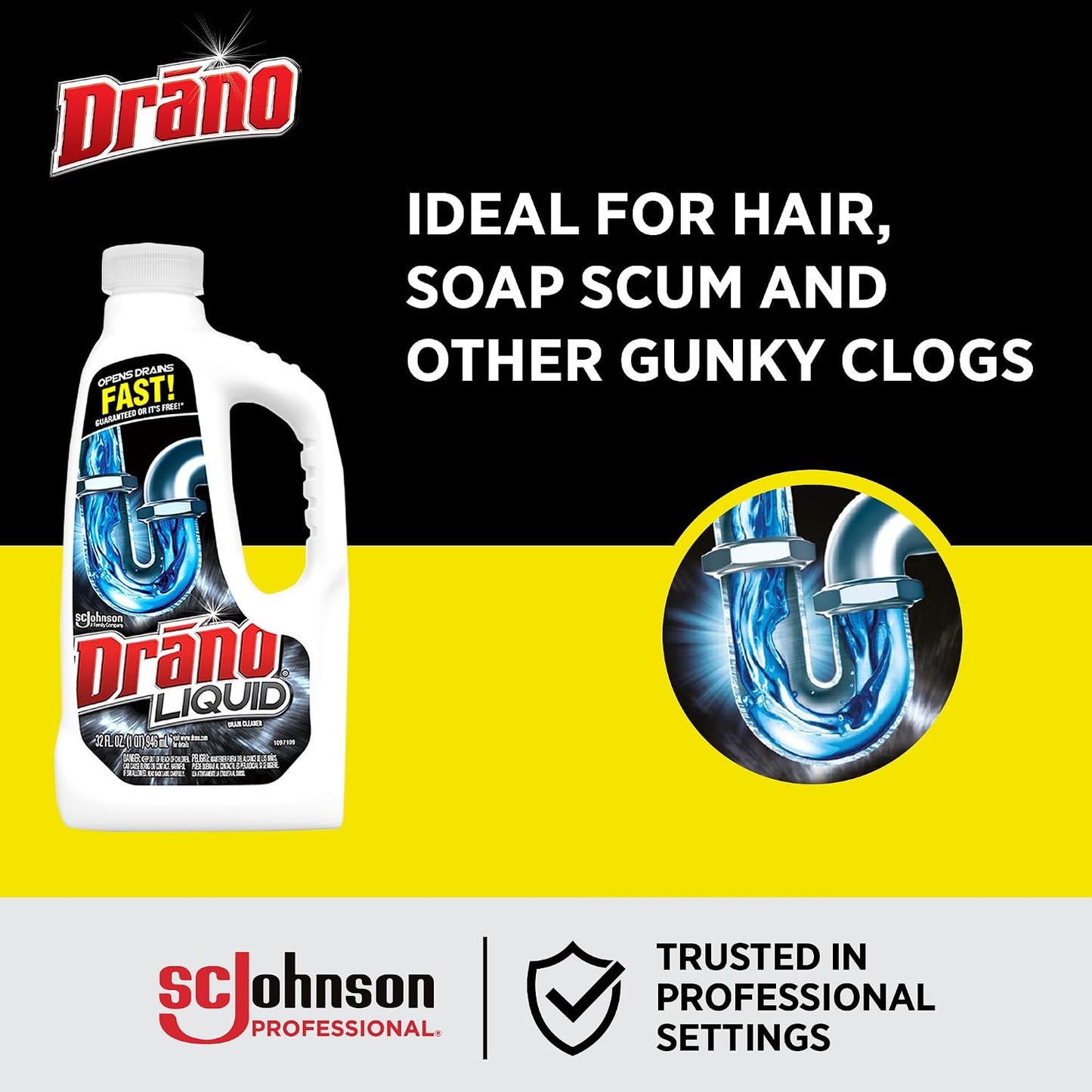 Drano Liquid Drain Clog Remover and Cleaner for Shower or Sink Drains, Unclogs and Removes Hair, Soap Scum, Bloackages, 32 oz