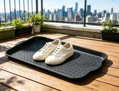 Diamond Boot Tray 15"x 29" Black Plastic Shoe Mud Mat, Indoor Outdoor Entryway Shoe Drip Pan, Drainage Shoe Holder for Garden Boots Pet Feeding Craft Project Floor Protection