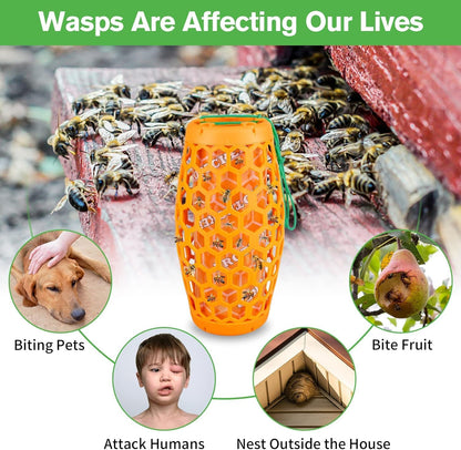 Wasp Trap Bee Catcher - Outdoor Hanging Carpenter Bee Traps with 4 Sticky Boards, Non-Toxic Reusable Hornet & Yellow Jacket Trap, 2 Pack (Orange)