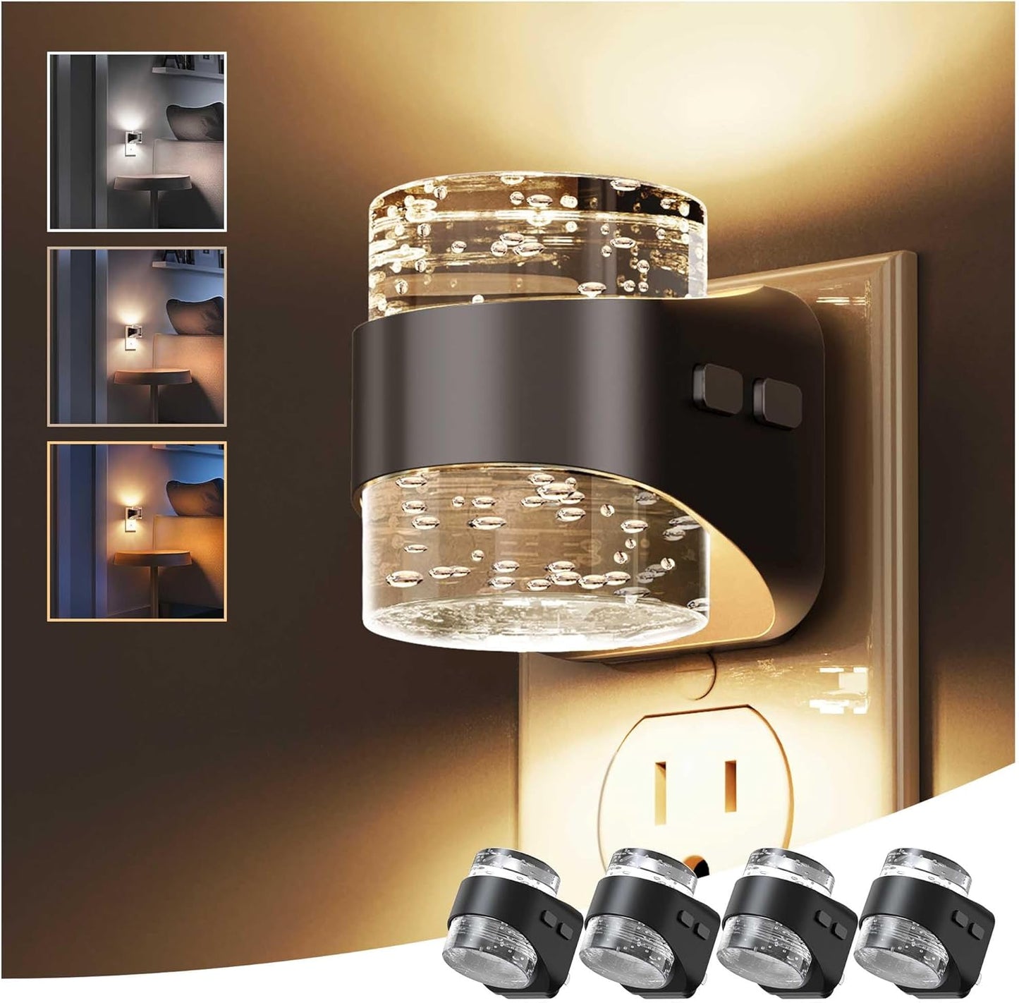 L LOHAS LED Night Light, Bubble Night Lights Plug into Wall,2 Pack 3000K/4000k/5000K Adjustable Color Temperature Night Light,Dimmable Nightlights with Dusk to Dawn Sensor for Rooms Bathroom Hallway