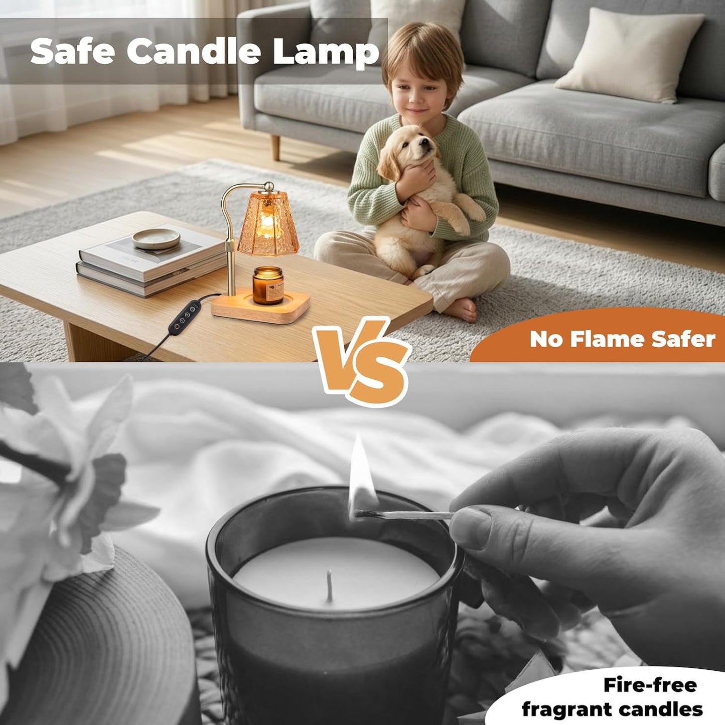 LALISU Candle Warmer Lamp, Stepless Dimming Candle Warmer Lamp with Timer & Dimmer Height Adjustable Compatible with Jars Scented Wax for Home Decor (Metal Base-Black)