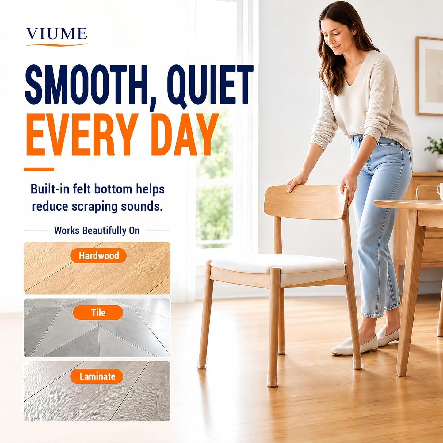 VIUME 24 Pcs Chair Leg Floor Protectors for Hardwood Floors Silicone Covers Felt Pads Furniture Leg Caps Anti-Scratch Reduce Noise Fit (1-5/16" to 2")