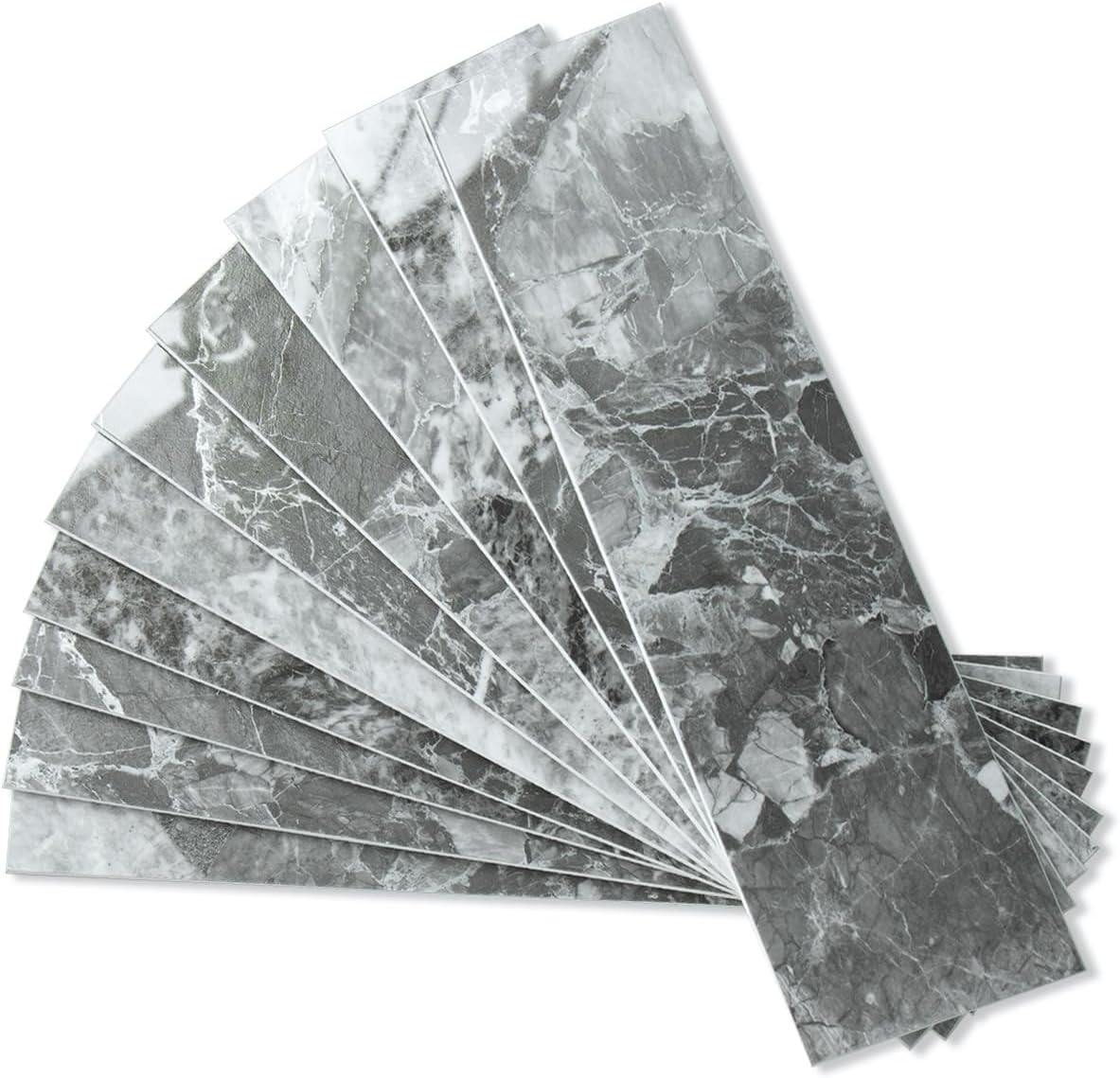 AULIGET 40-Piece Polished White Marble with Gold Peel and Stick Backsplash Wall Tiles, 3" x 12" PVC Faux Stone Stick on Tiles for Backsplash Kitchen, Bathroom, Laundry Room, Camper, Fireplace