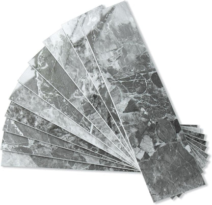 AULIGET 40-Piece Polished White Marble with Gold Peel and Stick Backsplash Wall Tiles, 3" x 12" PVC Faux Stone Stick on Tiles for Backsplash Kitchen, Bathroom, Laundry Room, Camper, Fireplace