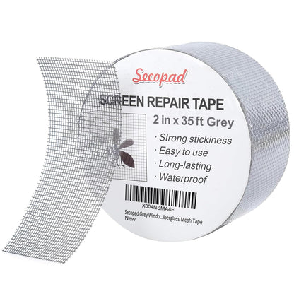 Secopad Black Window Screen Repair Tape, 4 in X 20 FT (240IN) Kit for Windows or Doors, Strong Adhesive Patch Fiberglass Mesh Repair