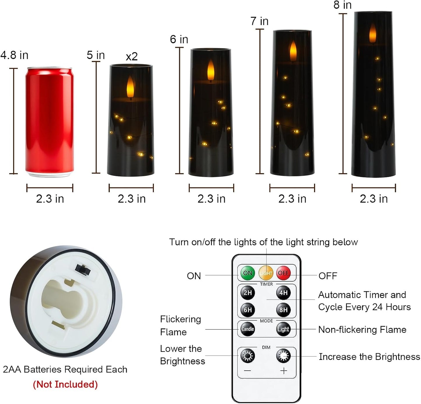 Raycare Flameless Candle with Remote Timer, 3 Flickering Acrylic Battery Operated LED Pillar Candles with Embedded Star String for Christmas, Wedding, Home Table Decor, and as a Gift (Ivory White)