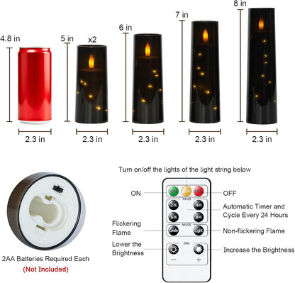 Raycare Flameless Candle with Remote Timer, 3 Flickering Acrylic Battery Operated LED Pillar Candles with Embedded Star String for Christmas, Wedding, Home Table Decor, and as a Gift (Ivory White)