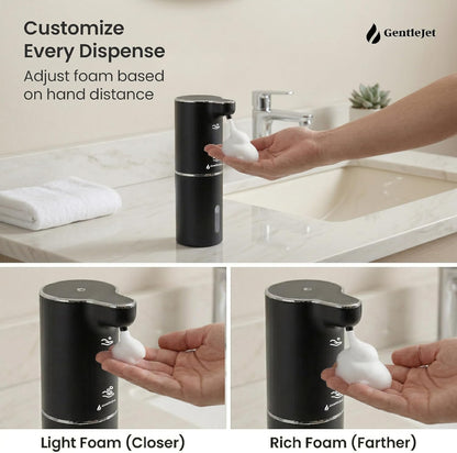 GentleJet JetFoam Automatic Foam Soap Dispenser – Touchless Sensor, USB-C Rechargeable, Adjustable Output, IPX5 Waterproof, 300 ml, Bathroom & Kitchen Countertop