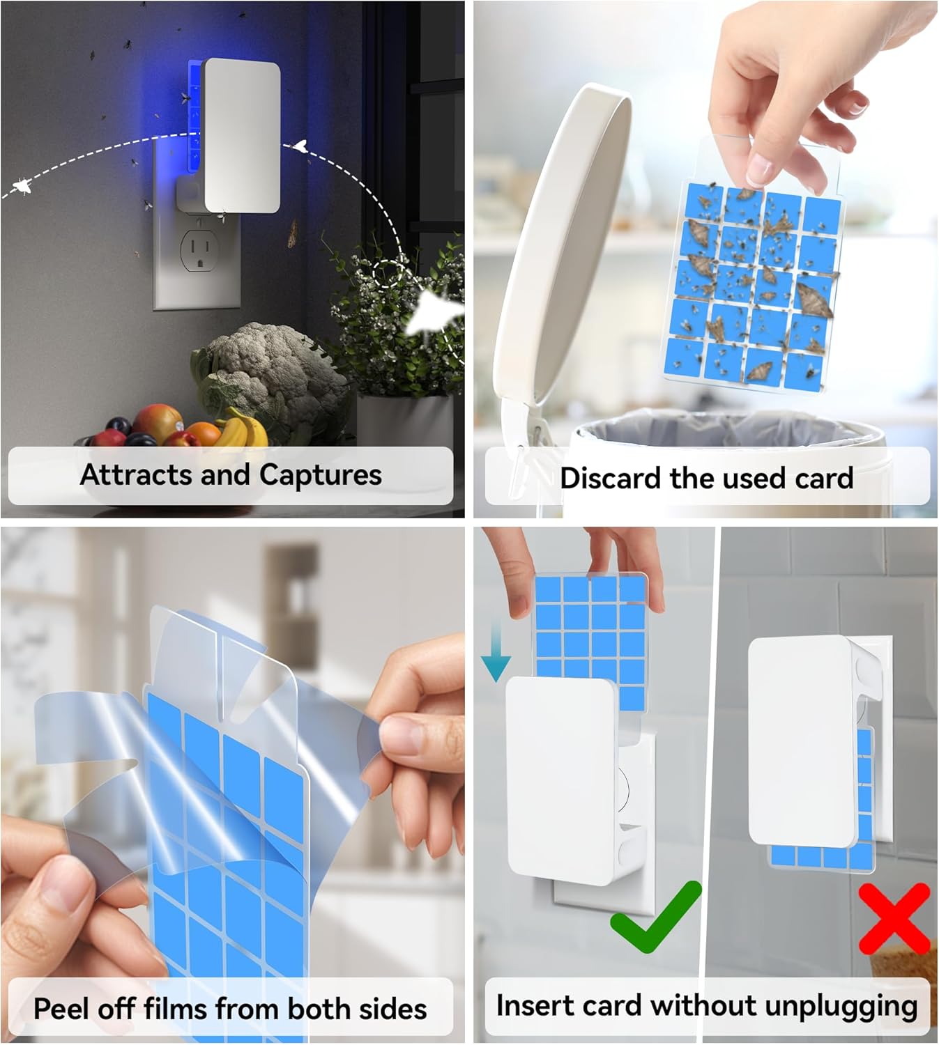 Advanced Double-Sided Indoor Fly Trap for Home, Plug-in Ultra 5-Way UV Light Bug Catcher, Fly & Gnat Killer for House Flies, Gnats, Mosquitoes, Moths, Fruit Fly Traps for Indoors, 1 Trap 4 Refills