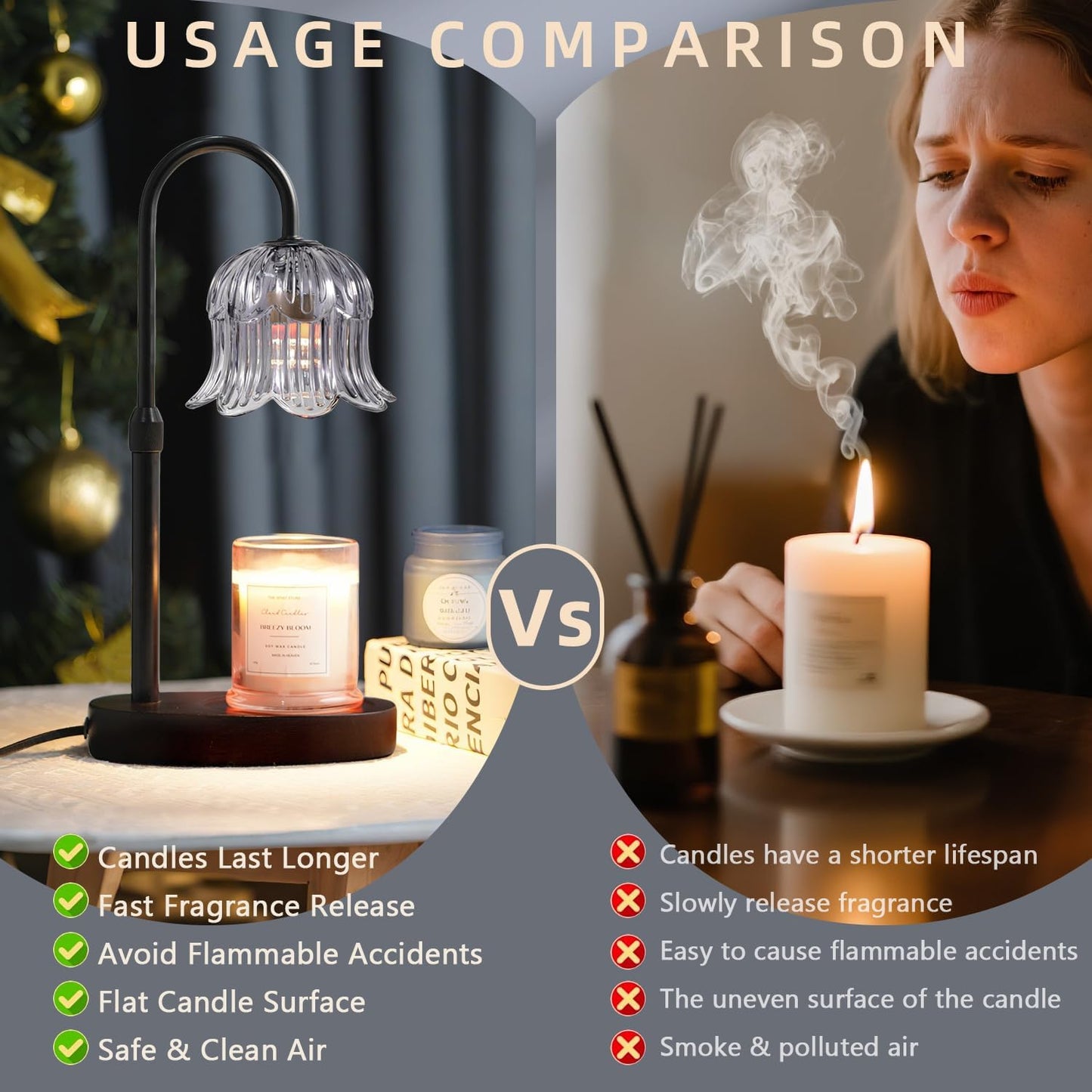 CRMILL Candle Warmer Lamp with Timer: Adjustable Dimmable Height Adjustable Warming - Flower Shape Wax Lamp Jar Candles No Flame Modern Home Decor Table Lights - Home Living Bedroom