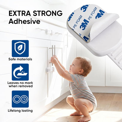 6 pcs Multi-Use Adhesive Straps Locks No tools and drilling - Childproofing Baby Proofing Cabinet Latches for Drawers, Doors, Toilet Seat, Dishwasher, Cupboard, Fridge, Oven,Trash Can