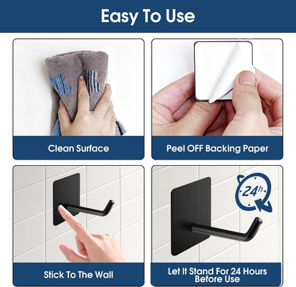 Hawsam 6 Pack Self Adhesive Wall Hooks for Hanging Heavy Duty 44LB(Max) Adhesive Towel Hooks 304 Stainless Steel Sticky Hooks for Robe Coat, Waterproof Shower Hooks for Bathroom Kitchen