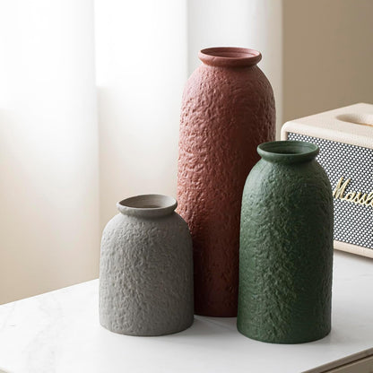 Ceramic Vase Set-3, Small Flower Vases for Decor, Modern Boho Farmhouse Style, Decorative Vases for Pampas Grass & Dried Flowers, Distressed Finish (Beige)