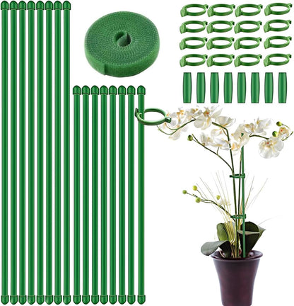 Plant Stakes,Adjustable Length Support Stake Orchid Stick with Ring Buckles Garden Pole for Potted Tomato Rose Amaryllis Beans Vegetables Comes with 40-inch Ties (Green, 17inch&12inch)