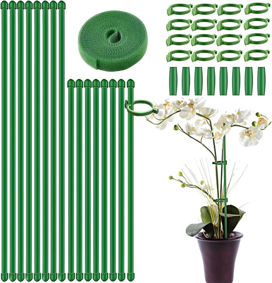 Plant Stakes,Adjustable Length Support Stake Orchid Stick with Ring Buckles Garden Pole for Potted Tomato Rose Amaryllis Beans Vegetables Comes with 40-inch Ties (Green, 17inch&12inch)