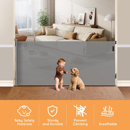 Retractable Baby Gate, 38" Extra Tall Mesh Dog Gate with Auto-Tension Design, 71" Wide One-Hand Operation Doorway Gates for Pets & Babies, No Bottom Rail Safety Gate for Hallways, Black