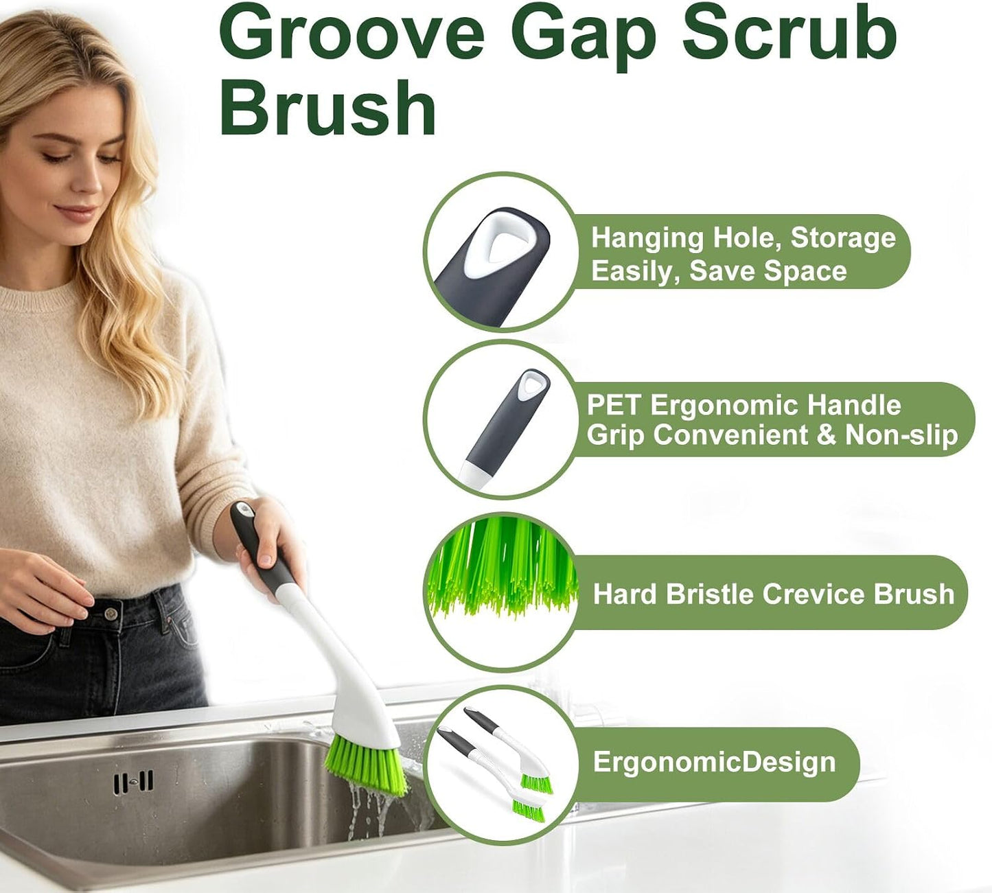 Grout Brush with Long Handle & Groove Gap Scrub Brush, Grout Cleaning Brush,V-Shape Grout Scrub Brush,Grout Cleaner Brush for Bathroom,Tile,Baseboard, Kitchen, Space Window Track, Corner
