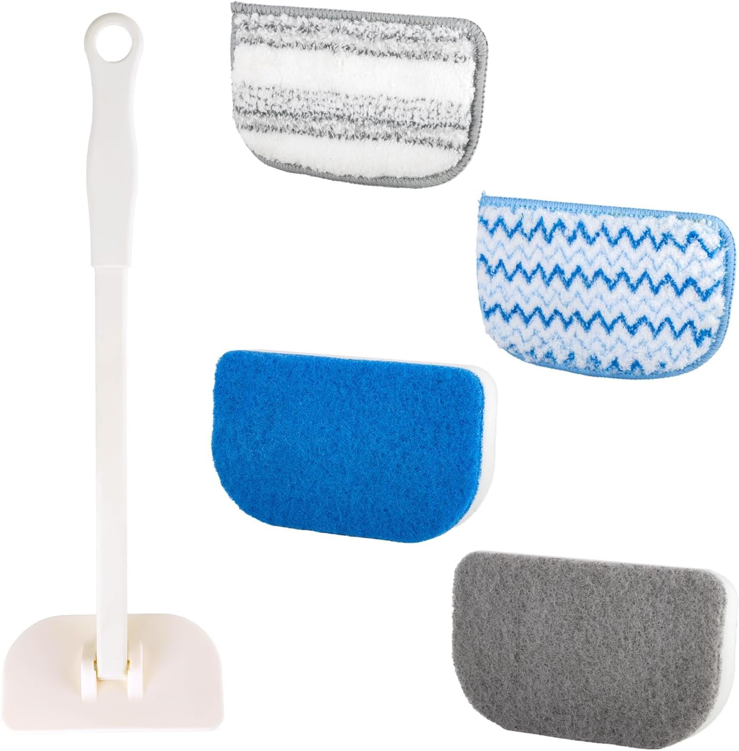 Tub Brush Scrubber with Long Handle, Durable Tub Scrubber with 4 Versatile Cleaning Heads, No-Scratch, Powerful Deep-Clean Tile Scrubbers, for Shower Bathroom Kitchen Bathtub Toilet