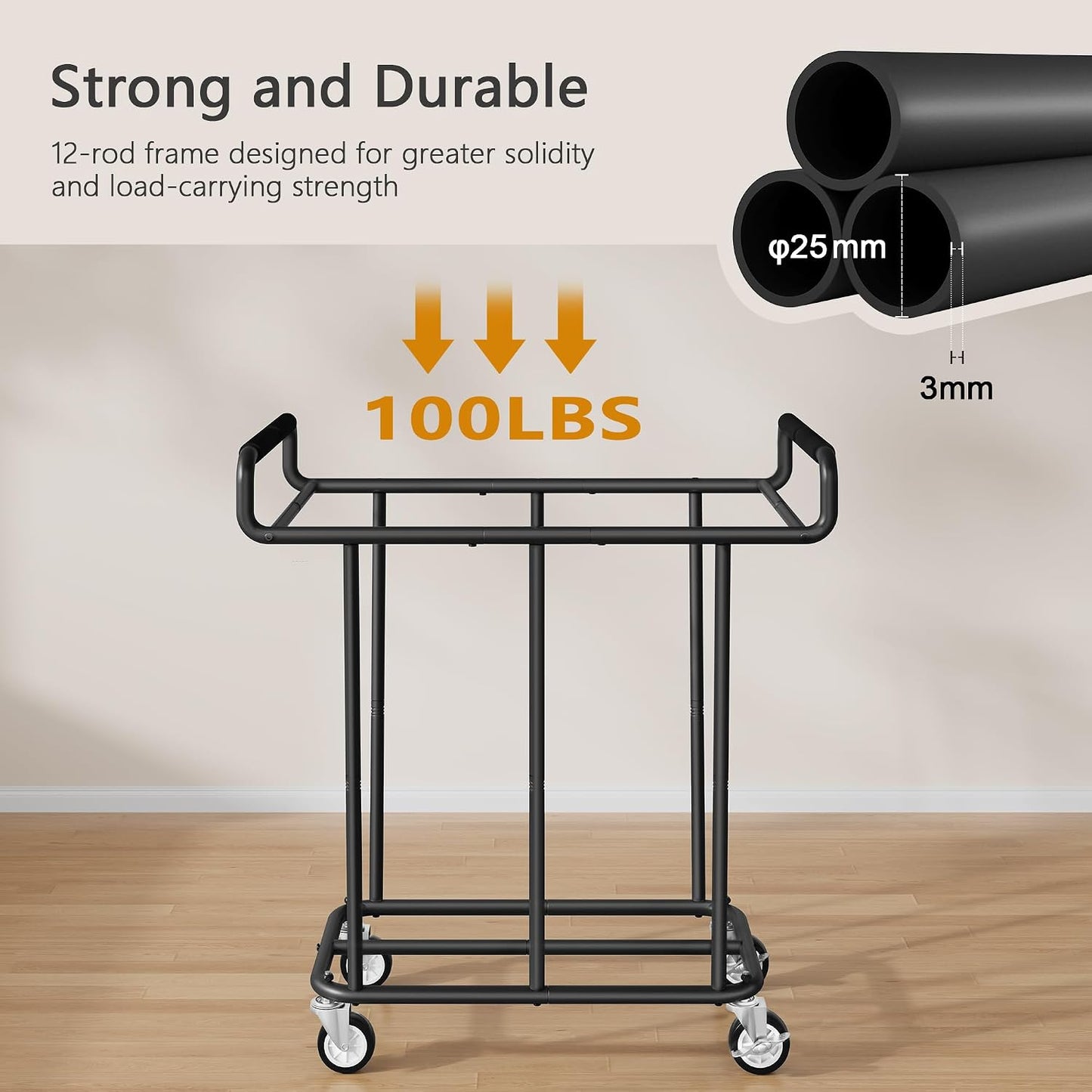 Gewudraw Large laundry hamper with Wheels, 3 Bag Big Rolling Laundry Hamper Sorter Cart, Extra Large Laundry Clothes Hamper, Heavy Duty Laundry Basket Organizer for Laundry Room,Bathroom,Black