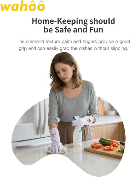 LANON Protection wahoo PVC Dishwashing Cleaning Gloves, Reusable Unlined Kitchen Gloves, Non-Slip, Large