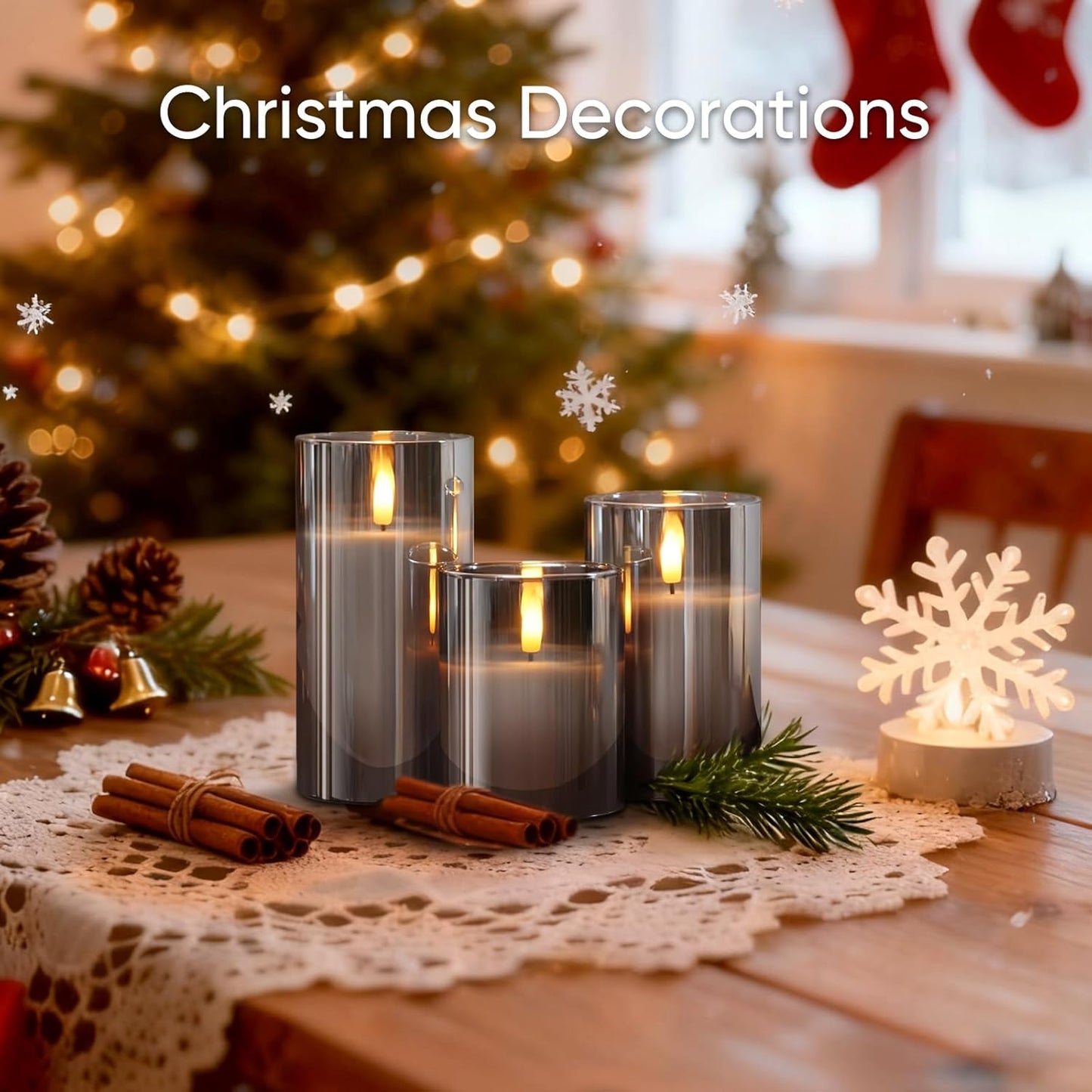 5plots Glass Battery Operated White Flameless Candles with Remote Timer, 3D Wick Real Wax Pillar Led Candles Warm Flickering Light for Indoor Home, Halloween, Christmas Decor, Set of 3, D3 x H4 5" 6"