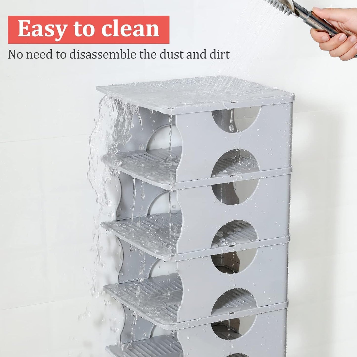 6-Tier Shoe Rack, Stackable Storage Organizer for Bedroom Entry, Adjustable Rack, Shoe Slots Shelf, Easy Tower Rack, Grey