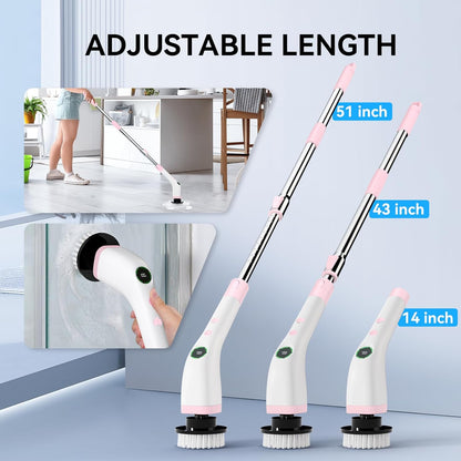 Electric Bathroom Cleaning Brush, Cordless Spin Scrubber Full Body Waterproof IPX7 with Adjustable Handle, 8 Replaceable Brush Heads for Bathtub/Kitchen/Window/Home -SD-CTB01
