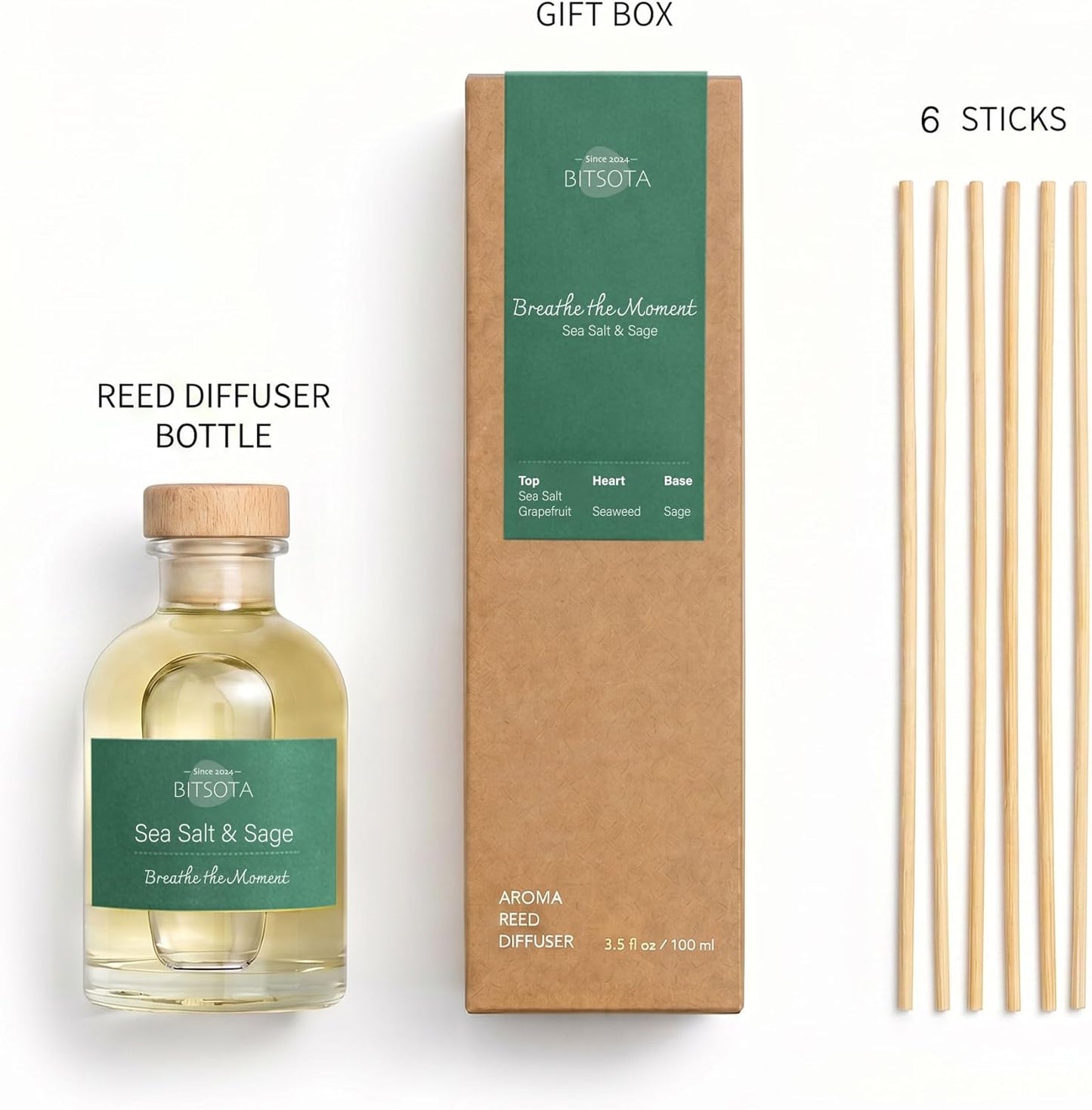 Natural Reed Diffuser Set, Fresh Lemon 3.52 oz (100ml) Scented Diffuser with Sticks Home Fragrance Reed Diffuser for Bathroom Shelf Decor, Ideal Gift for Woman