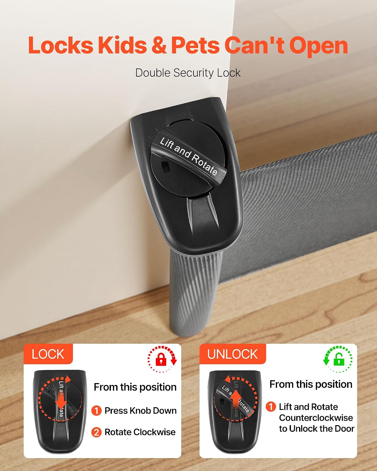 VEVOR Retractable Baby Gate, Extends to 202.7 inch Extra Wide, 39 inch Tall, with Reinforced Fiberglass Strips, Avoids Crawling Through, Mesh Dog Gate for Decks, Doorways, Garages, Indoor, Black