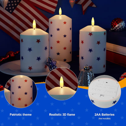 White Flameless Pillar Candles, Battery Operated Wax Candles with Remote, Flat Top Flickering Flameless Candles, LED Candle for Home, Wedding, Party Decor, Set of 3, Φ 3" H 4" 5" 6"