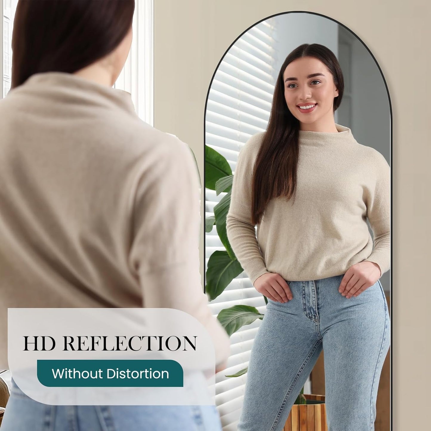 Arched Mirror Full Length, Upgraded 16"x59" Body Wall Mirrors with Shatter-Proof Glass, Floor Standing, Hanging or Leaning, Tall Arch Mirror with Stand Aluminum Alloy Frame for Bedroom Cloakroom