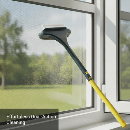 Window and Screen Cleaning Brush, Double-Sided Tool for Glass and Mesh, 13-Inch PP Plastic Frame with Surface Wiper (1 PC)