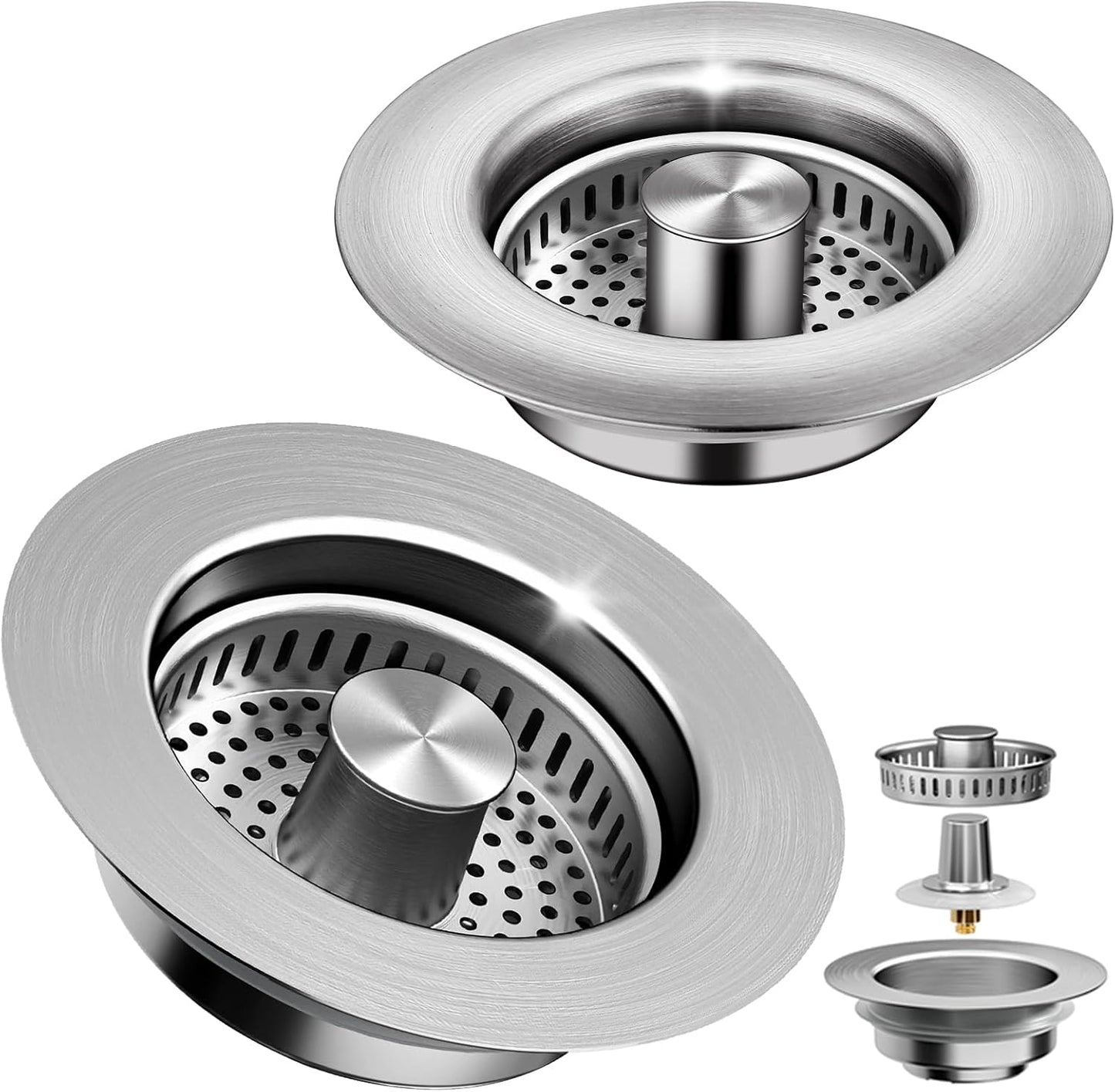 3-in-1 Kitchen Sink Drain Strainer - Pop Up Sink Stopper, Stainless Steel Sink Drain Strainer, Kitchen Sink Stopper & Drain Plug with Anti-Clogging Basket,Sink Strainer Fits US Standard 3-1/2'' Drains