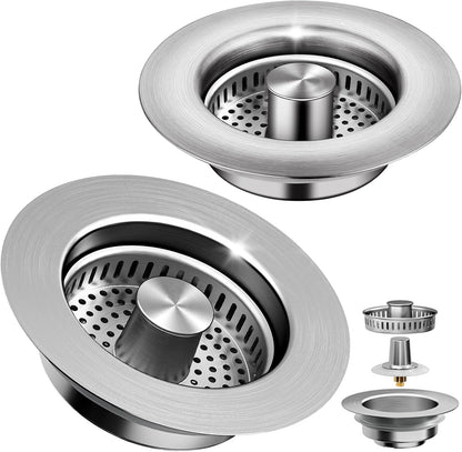 3-in-1 Kitchen Sink Drain Strainer - Pop Up Sink Stopper, Stainless Steel Sink Drain Strainer, Kitchen Sink Stopper & Drain Plug with Anti-Clogging Basket,Sink Strainer Fits US Standard 3-1/2'' Drains