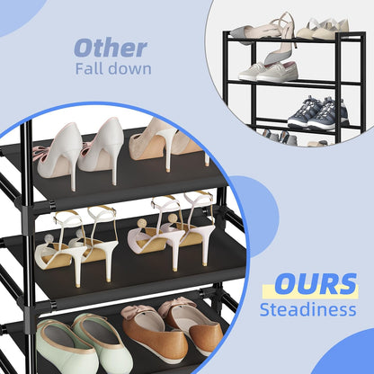 Simple Trending Tall Shoe Rack Storage Holds 40 Pairs, 10 Tier Shoe Organizer Shelf Large Capacity for Entryway Closet, Black