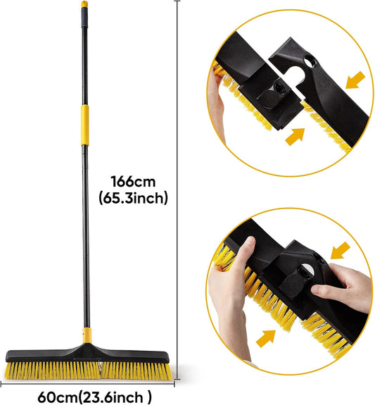 Yocada Broom 24 Inch Large Outdoor Heavy Duty Brush for Outdoor Use, Stiff Bristles for Cleaning Patio, Garage, Deck, Concrete, Wood, Stone, Tile, Floor, 65" Long