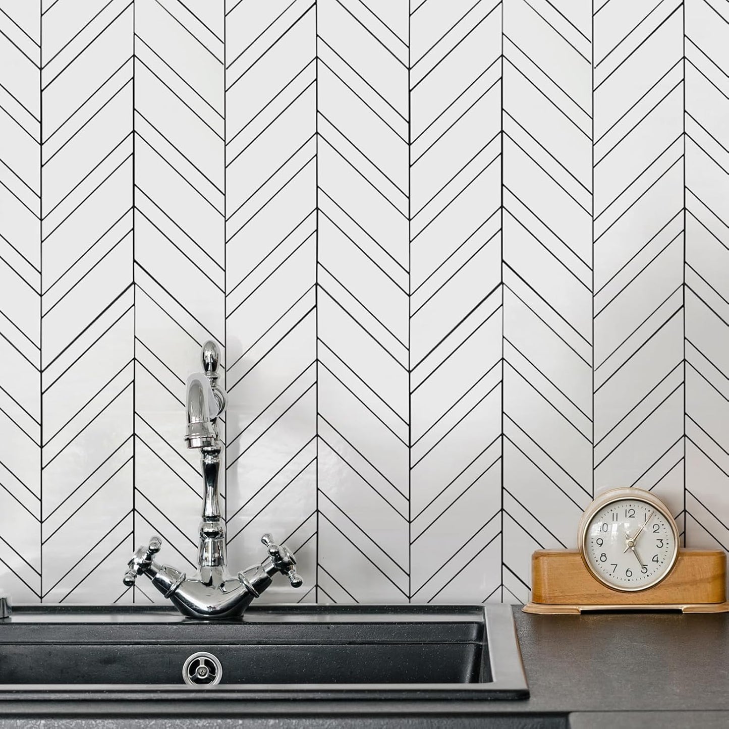 Yipscazo 10-Sheet Herringbone Backsplash Peel and Stick Tile, Polished White PVC Stick on Backsplash for Kitchen, Waterproof Self Adhesive Wall Tile for Bathroom