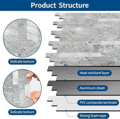 Yipscazo 2026 New Upgrade 11.34" X 11.57" Peel and Stick Backsplash, Stick on Backsplash Tiles for Kitchen, Bathroom, Fireplace (10 Sheets, Beige Rocks + Rose Gold)