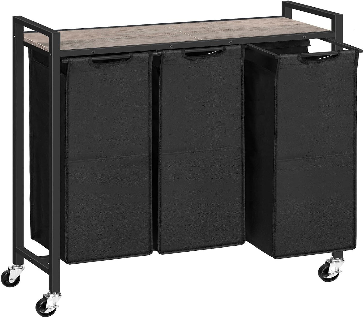 HOOBRO Laundry Sorter 3 Section, Laundry Hamper with Wheels, 3 × 11.5 Gal (43.5 L), Rolling Laundry Basket, Pull-Out and Removable Oxford Fabric Laundry Bags, Rustic Brown and Black BF76XY01
