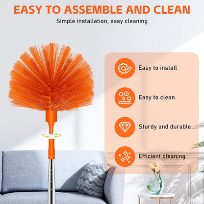 SetSail Cobweb Duster with Extension Pole, Retractable Dusters for Cobweb Cleaning 90-inch Long Handle Ceiling Fan Spider Web Brush for Outdoor Indoor High Ceilings