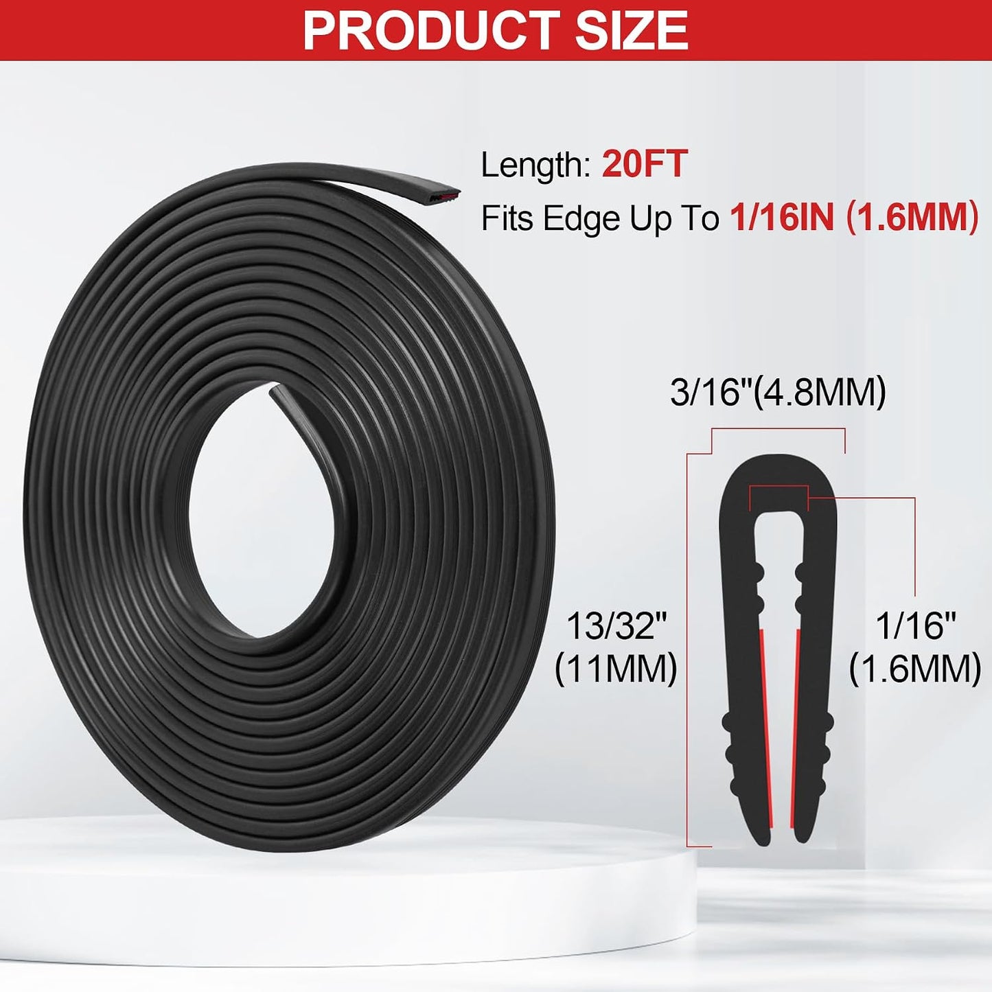 ToLanbbt Rubber Edge Trim U Channel, 1/16" Self Adhesive Sheet Metal Edge Guard Protector, EPDM Seal Strip for Car Doors, Steel Plates, Glass, Hatches, Table Corners, Fit 1/16"(1.6mm), 10Ft, Clear