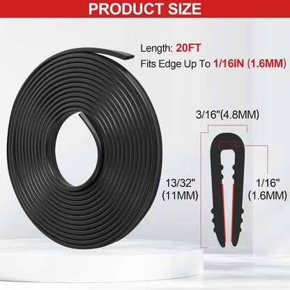 ToLanbbt Rubber Edge Trim U Channel, 1/16" Self Adhesive Sheet Metal Edge Guard Protector, EPDM Seal Strip for Car Doors, Steel Plates, Glass, Hatches, Table Corners, Fit 1/16"(1.6mm), 10Ft, Clear