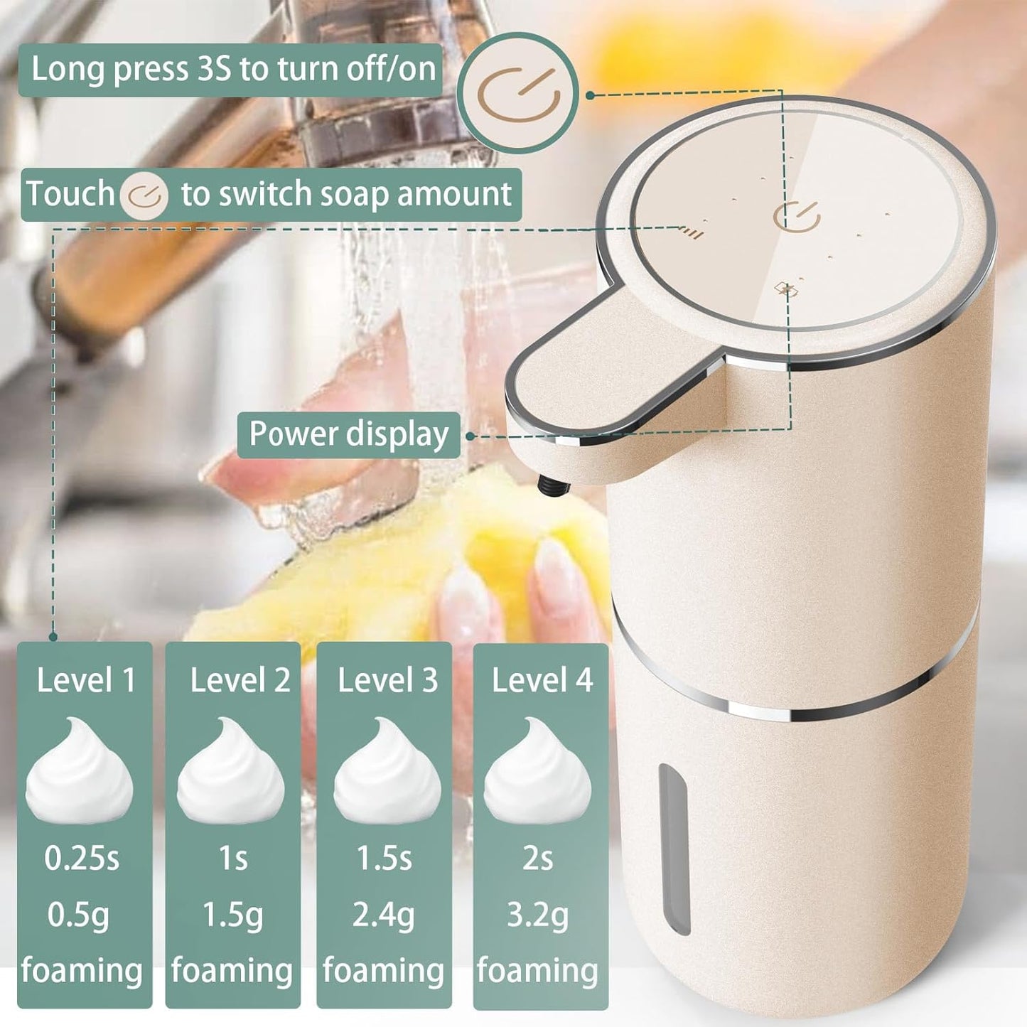 Automatic Soap Dispenser – Touchless Foaming Soap Dispenser 400ml USB Rechargeable Dispenser Electric Wall Mounted 4levels Adjustable Foam Soap Dispenser Pump for Bathroom Kitchen(Silver)
