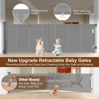 Miumoon 50 inch Retractable Baby Gates 34 inch Tall, Retractable Gate with Reinforced Strip Design to Prevent Crawling Through, Retractable Dog Gate for Stairs, Doorways, Hallways